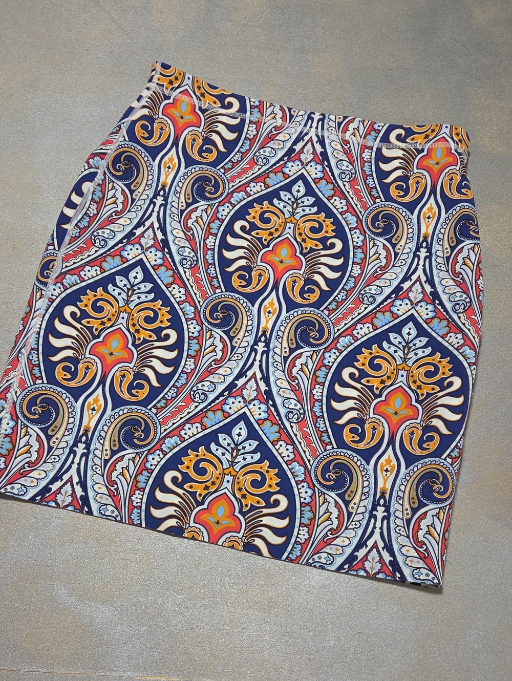 J. McLaughlin Navy Paisley Midi Skirt with Orange and Red Motifs Nwots